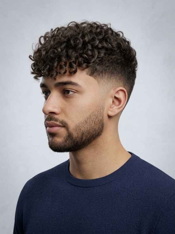 Curly Fringe with Low Taper Fade