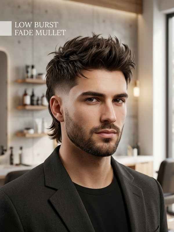 Low Burst Fade Mullet