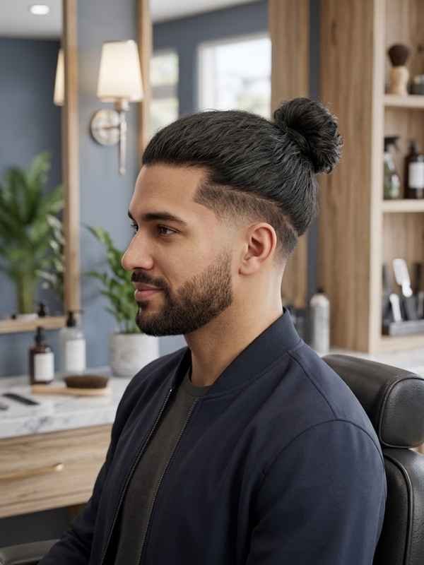 Low Taper Fade with Man Bun