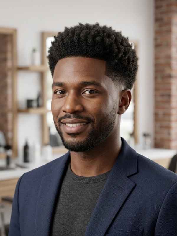 Short Afro with Low Taper Fade