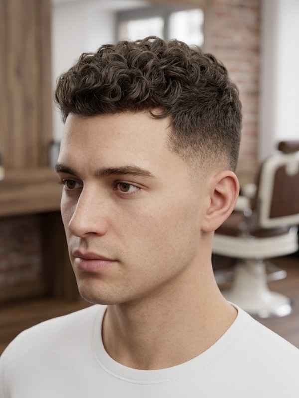 Short Curly Top with Low Taper Fade
