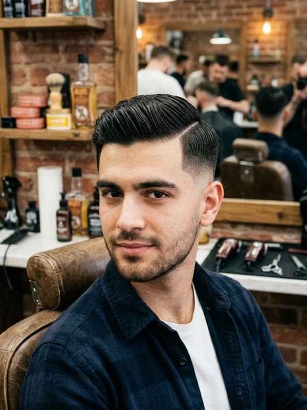 Side Part with Mid Taper Fade.