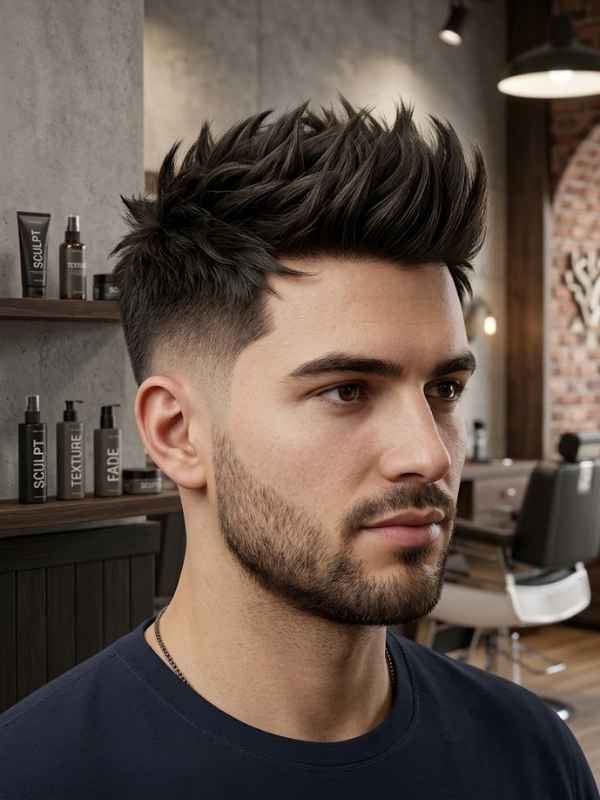 Spiky Textured Top with Low Taper Fade
