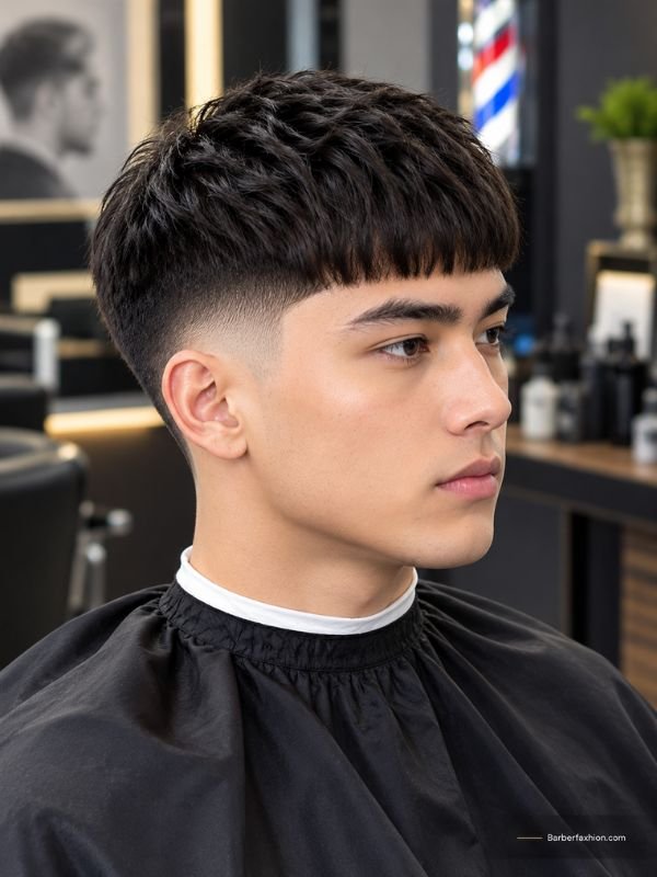 Caesar Cut Mid Taper Fade Straight Hair