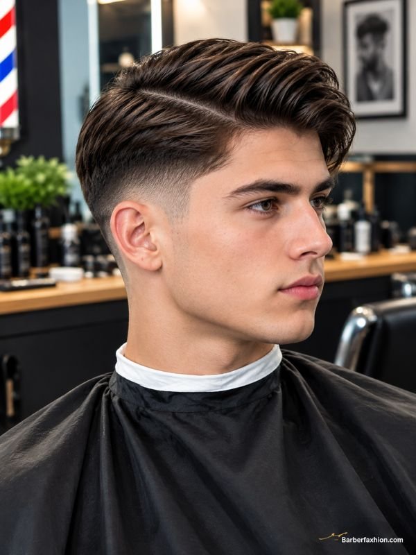 Comb-Over Mid-Taper Fade Straight Hair