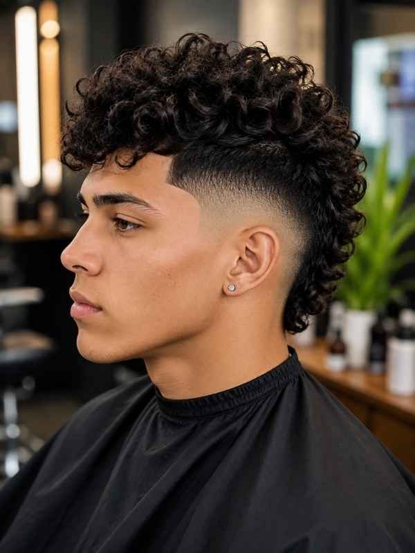 Curly Mohawk with Mid Taper Fade