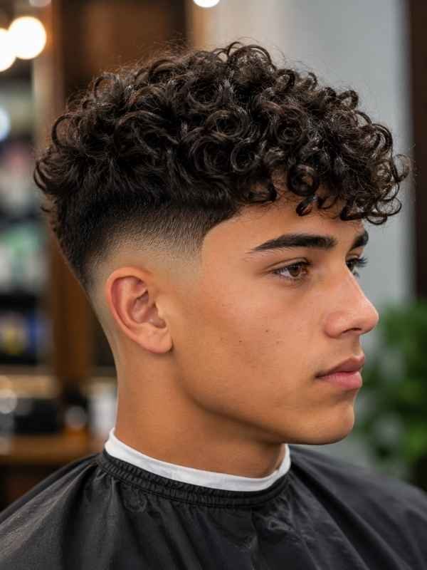 Drop Fade with Curly Top