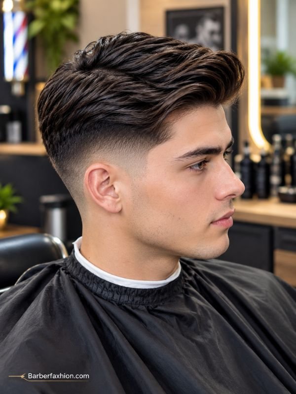  Hard Part Mid Taper Fade Straight Hair

