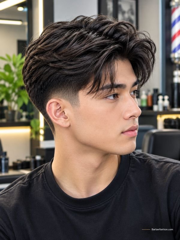 Long Top Mid Taper Fade Straight Hair