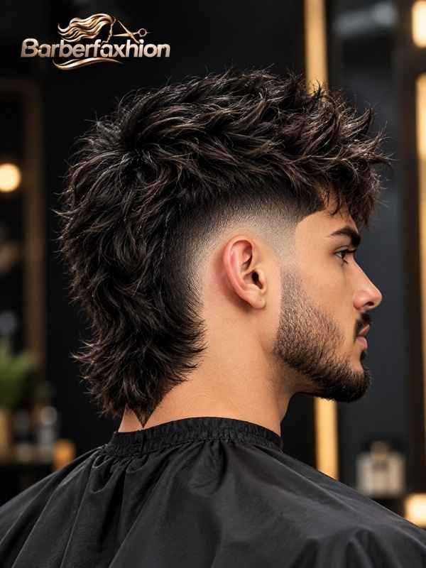 Low Burst Fade Mullet with V-Cut