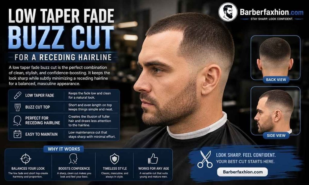 Low Taper Fade Buzz Cut for a Receding Hairline