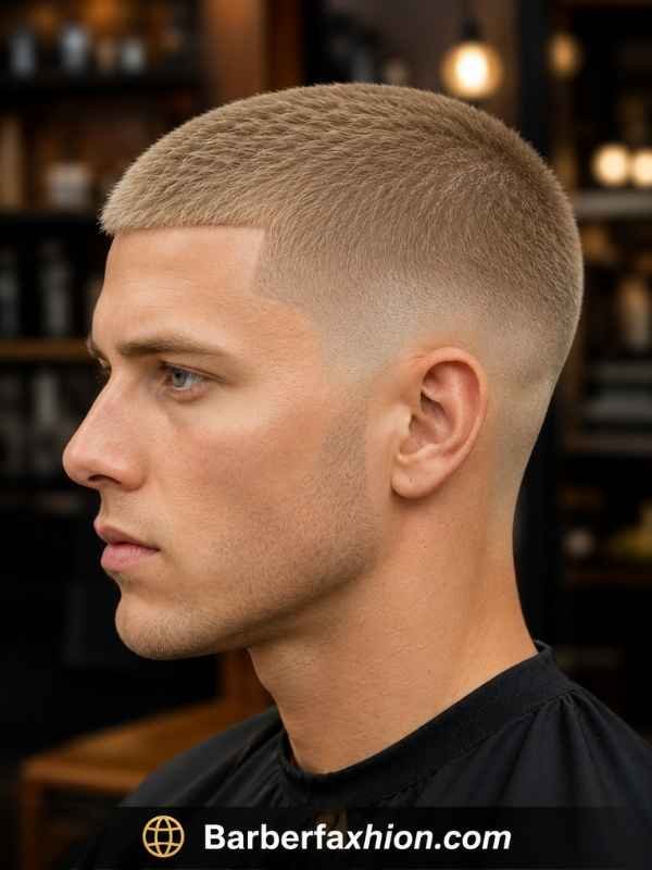 Low Taper Fade Buzz Cut on Blonde Hair