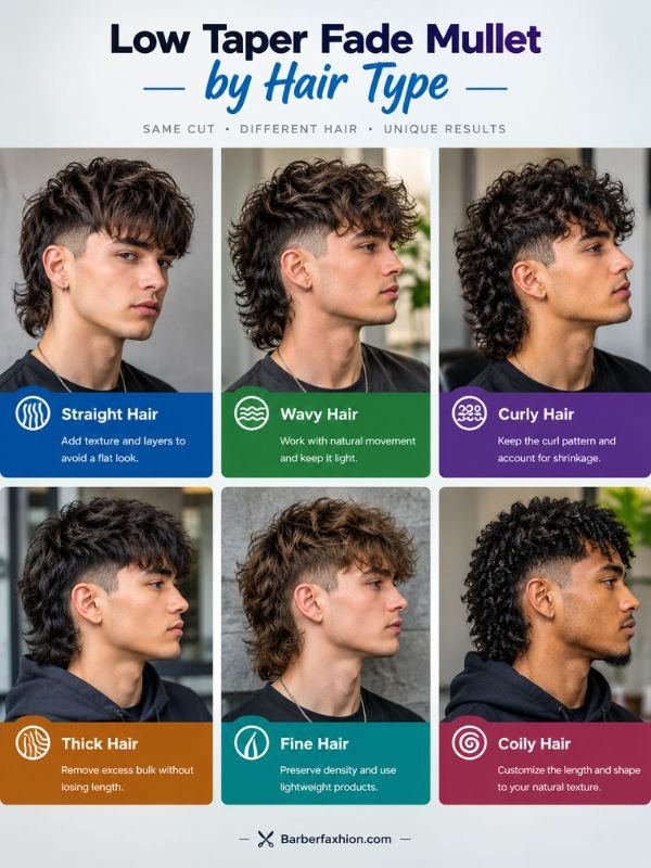 Low Taper Fade Mullet by Hair Type