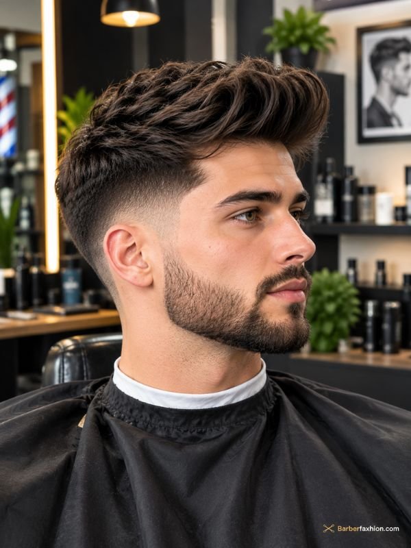  Low Taper Quiff With Beard Fade