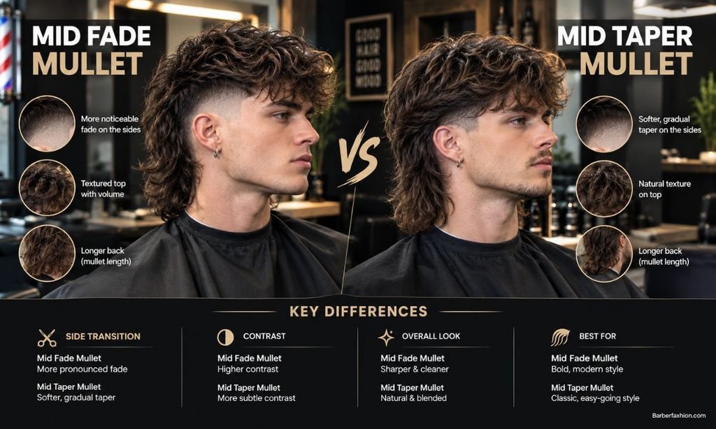 Mid Fade Mullet vs. Mid Taper Mullet