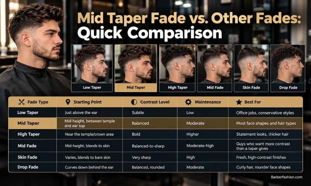Mid Taper Fade vs. Other Fades Quick Comparison
