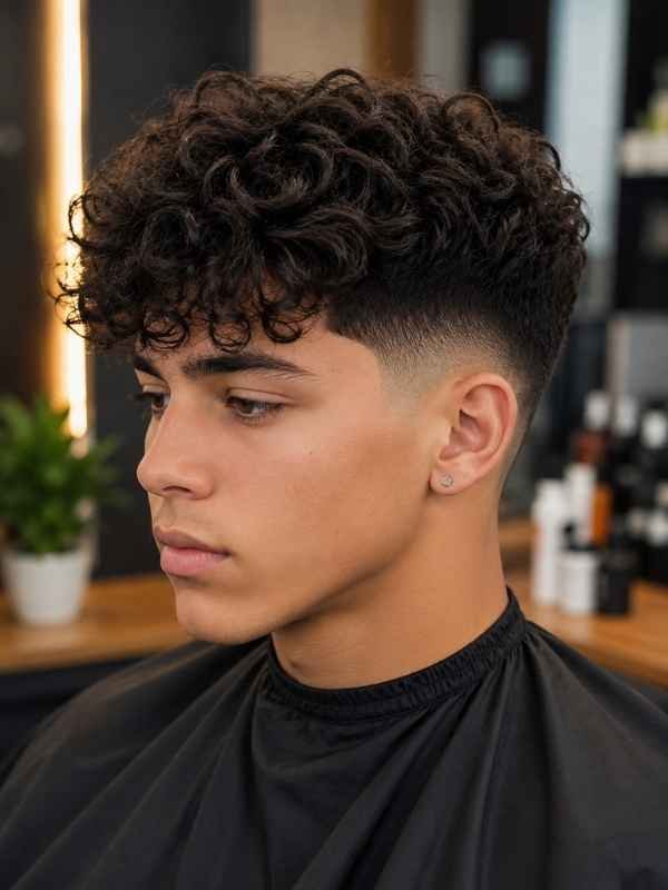 Mid Taper Fade with Curly Fringe