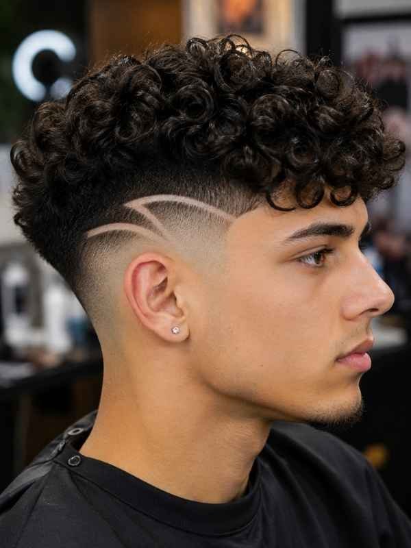 Mid Taper Fade with Curly Hair Designs and Patterns