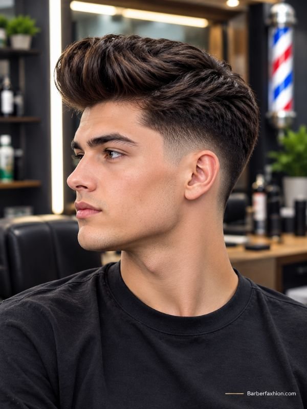 Pompadour Mid Taper Fade Straight Hair