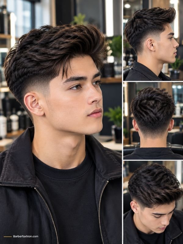 Quiff Mid Taper Fade Straight Hair
