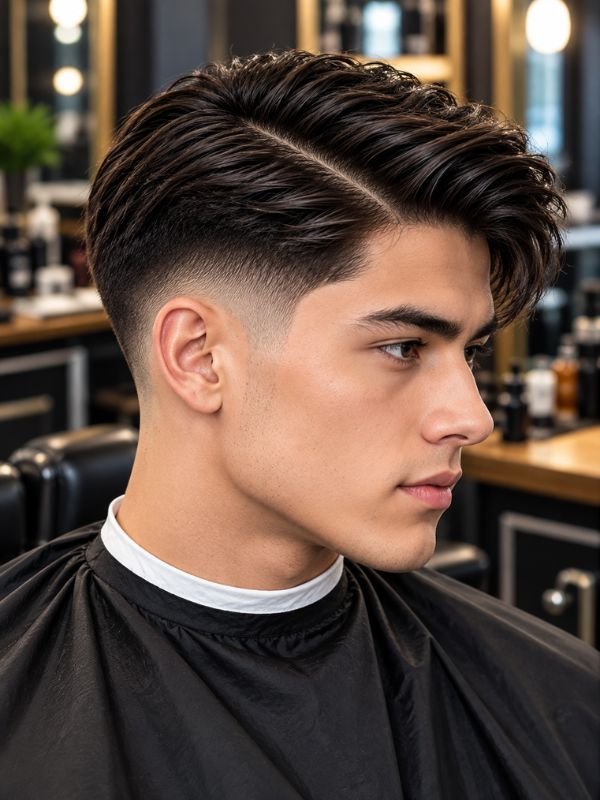 Side Part Mid Taper Fade Straight Hair