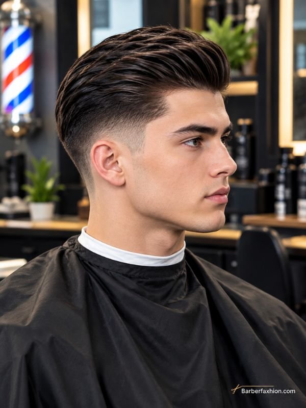 Slick Back Mid Taper Fade Straight Hair