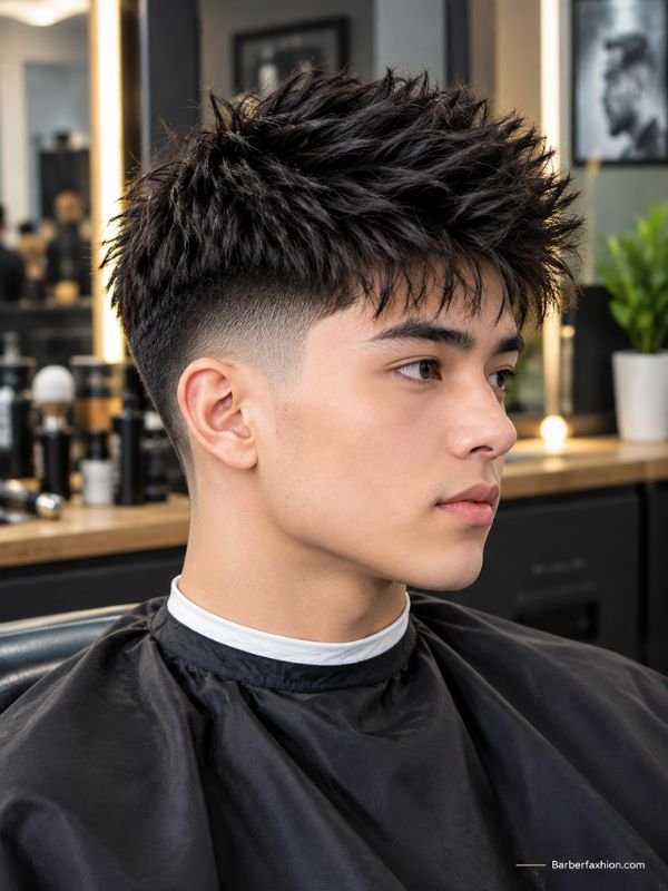 Spiky Top Mid Taper Fade Straight Hair