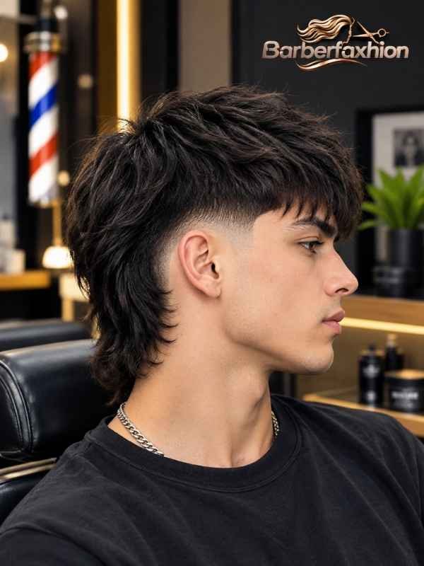Straight Hair Low Burst Fade Mullet