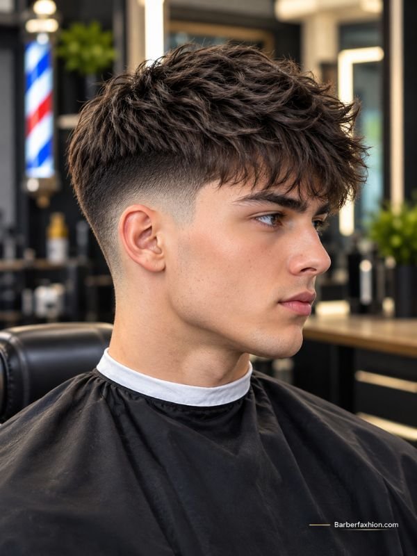 2. Textured Fringe Mid-Taper Fade Straight Hair