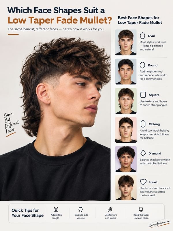 Which Face Shapes Suit a Low Taper Fade Mullet?