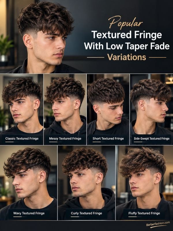 Popular Textured Fringe With Low Taper Fade Variations