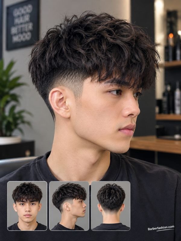 Textured Fringe With Low Taper Fade for Asian Hair
