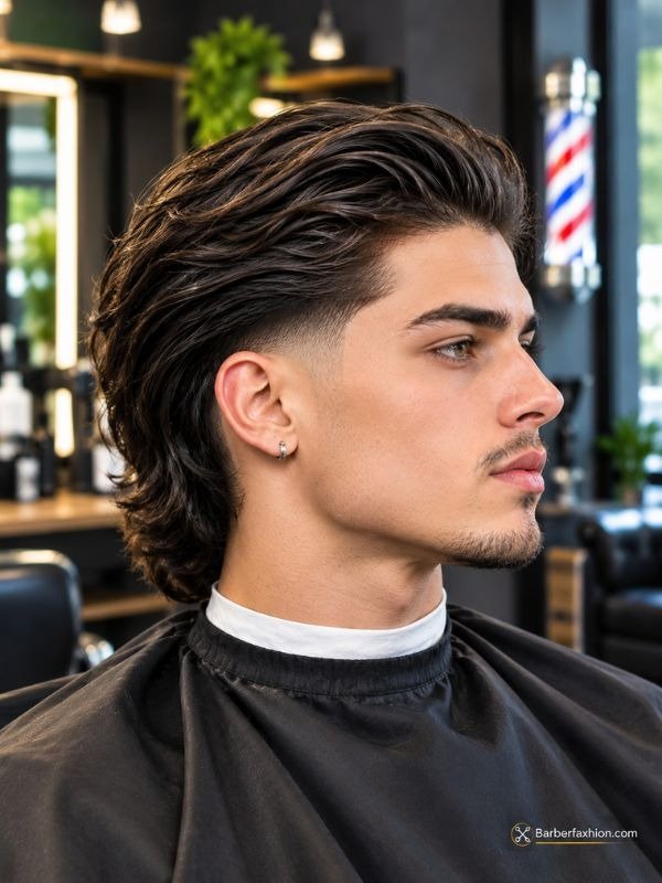 2. Low Taper Fade with Long Slicked Back Hair