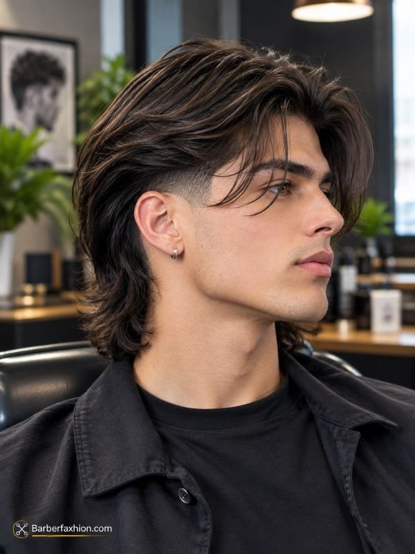 Low Taper Fade with Long Straight Hair