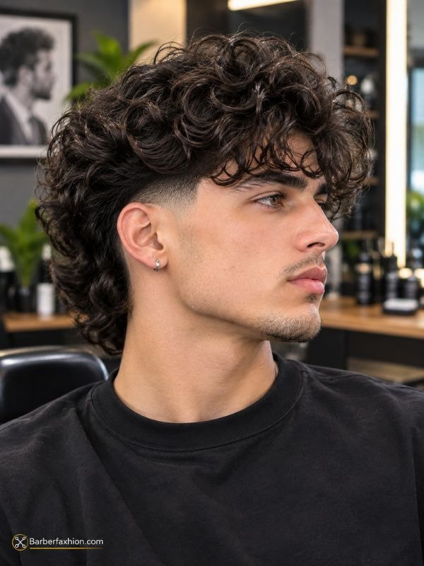 Low Taper Fade with Long Curly Hair