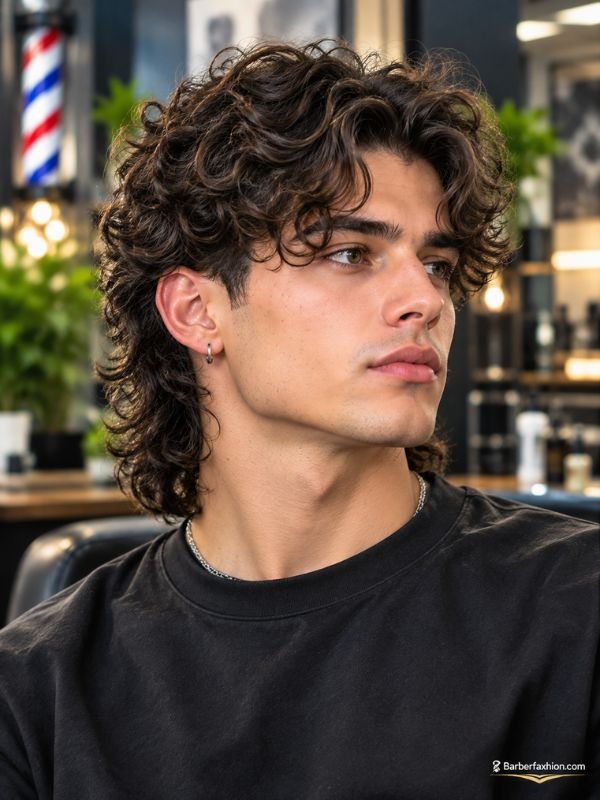 Curly Middle Part Mullet