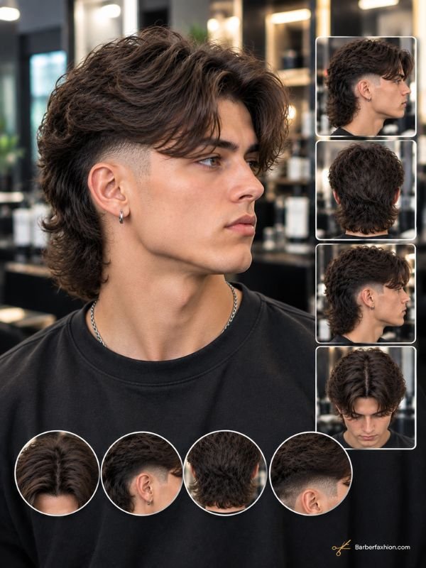  Middle Part Drop Fade Mullet